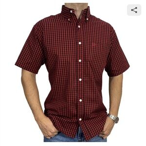 Chaps Men's Red and Black Checkered Button Down Shirt